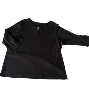 L.L. Bean 3X Plus Black Supima Cotton Classic Pullover 3/4 Sleeve‎ Knit Top